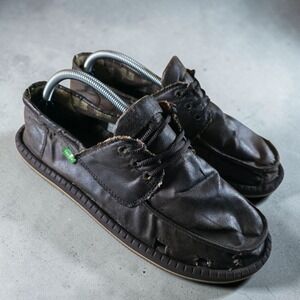 Sanuk Overboard Moc Toe Brown Leather Slip On Beach Shoes Men's 10